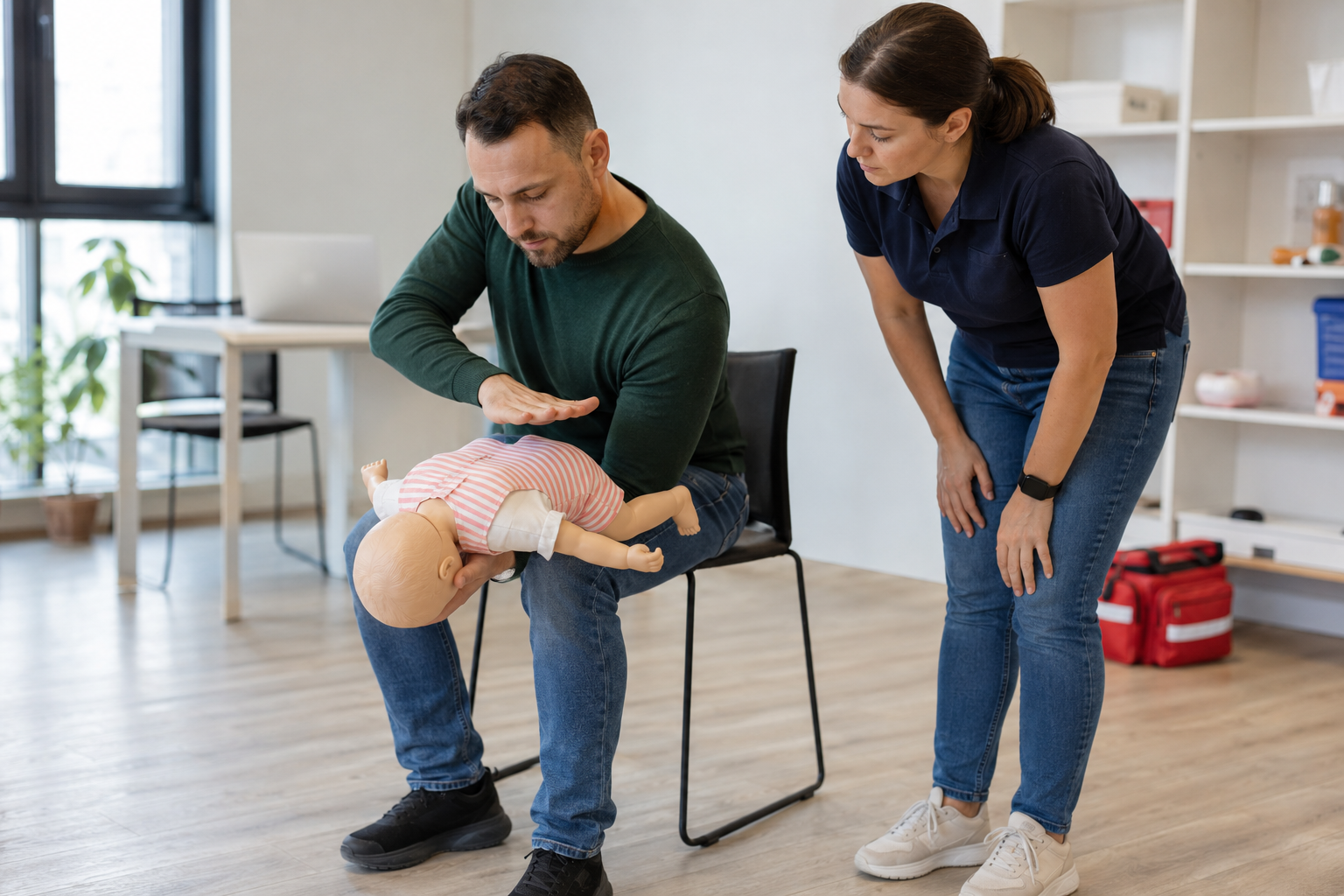 Participant care exersează loviturile între omoplați pe un manechin de sugar